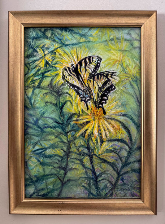 Shared Light - Butterflies on Cup Plant Flowers Soft Pastel Original