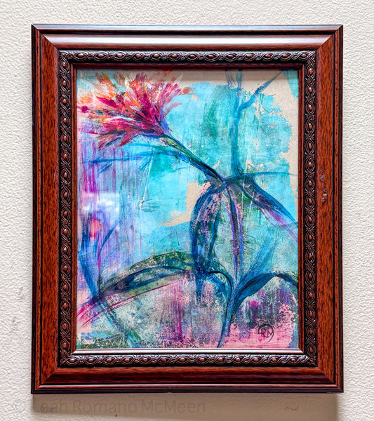Zinnia Energy Botanical Monotype Painting