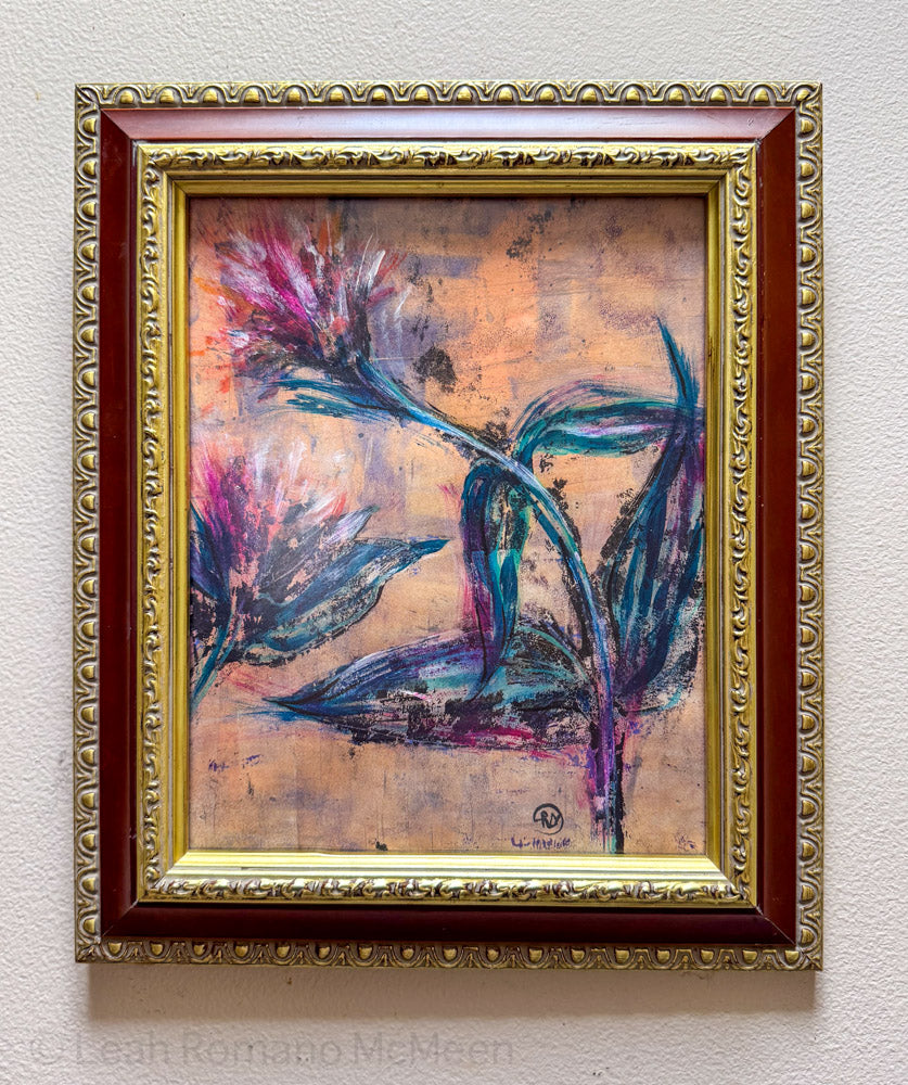 Zinnia Spirit Botanical Monotype Painting