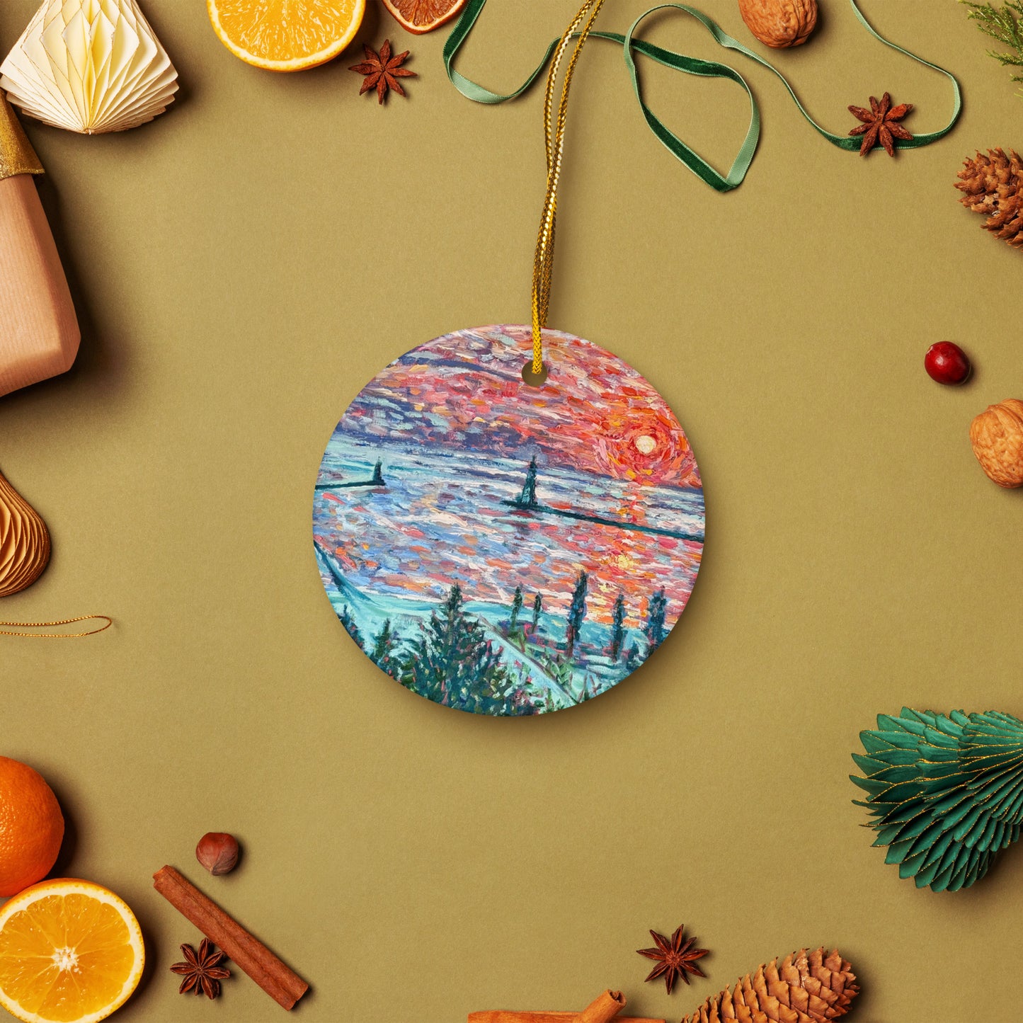 Lake Michigan Lighthouse Ceramic Ornament