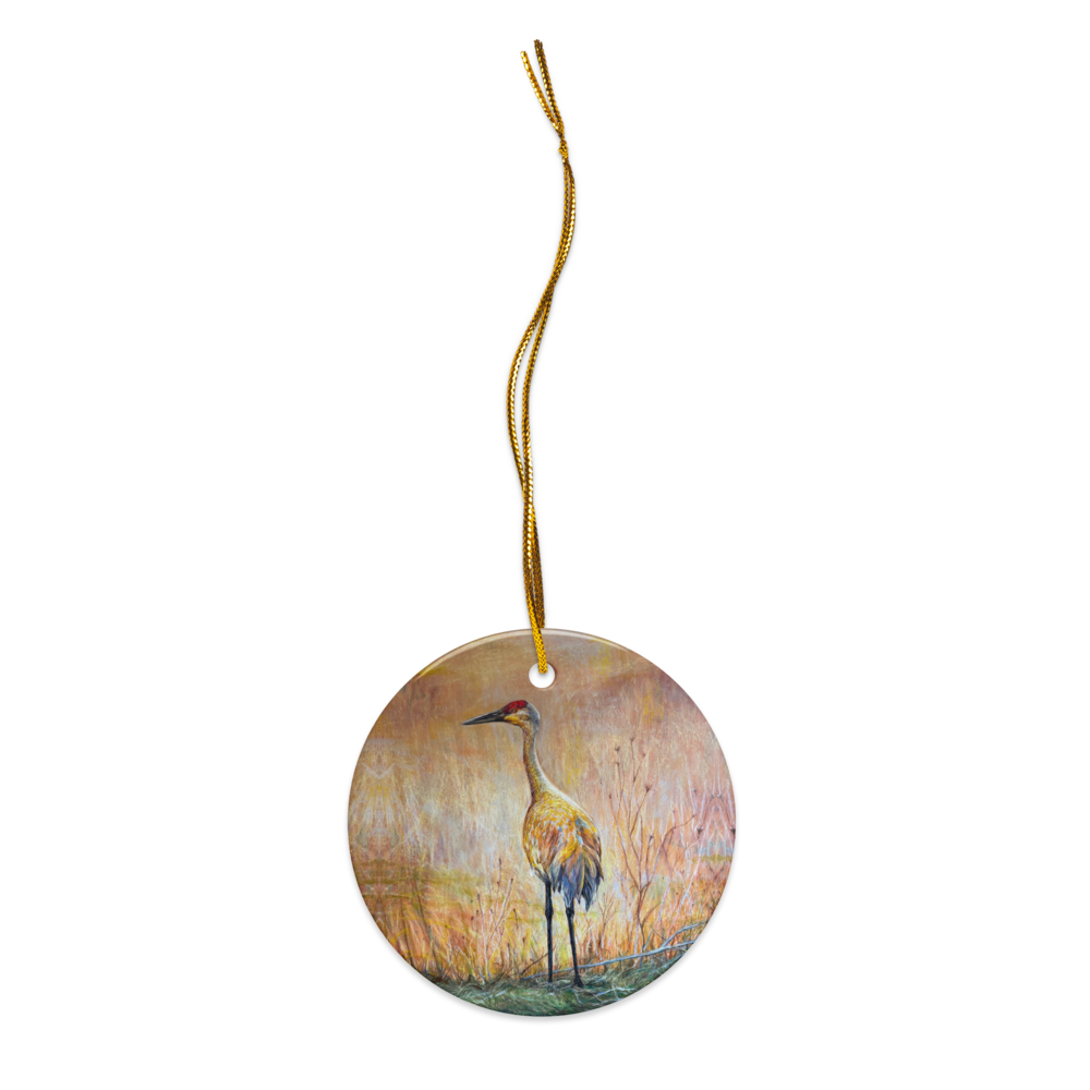 Golden Hour Sandhill Crane Ceramic Ornament