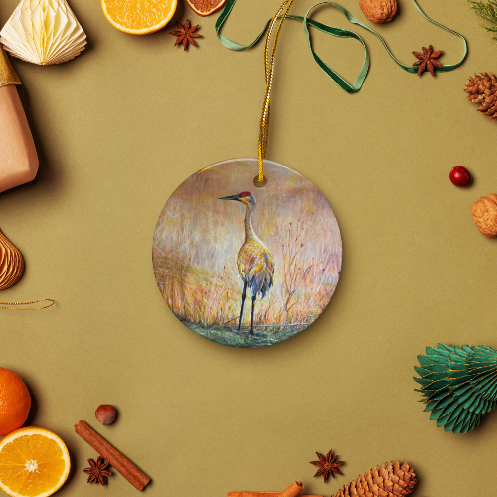 Golden Hour Sandhill Crane Ceramic Ornament