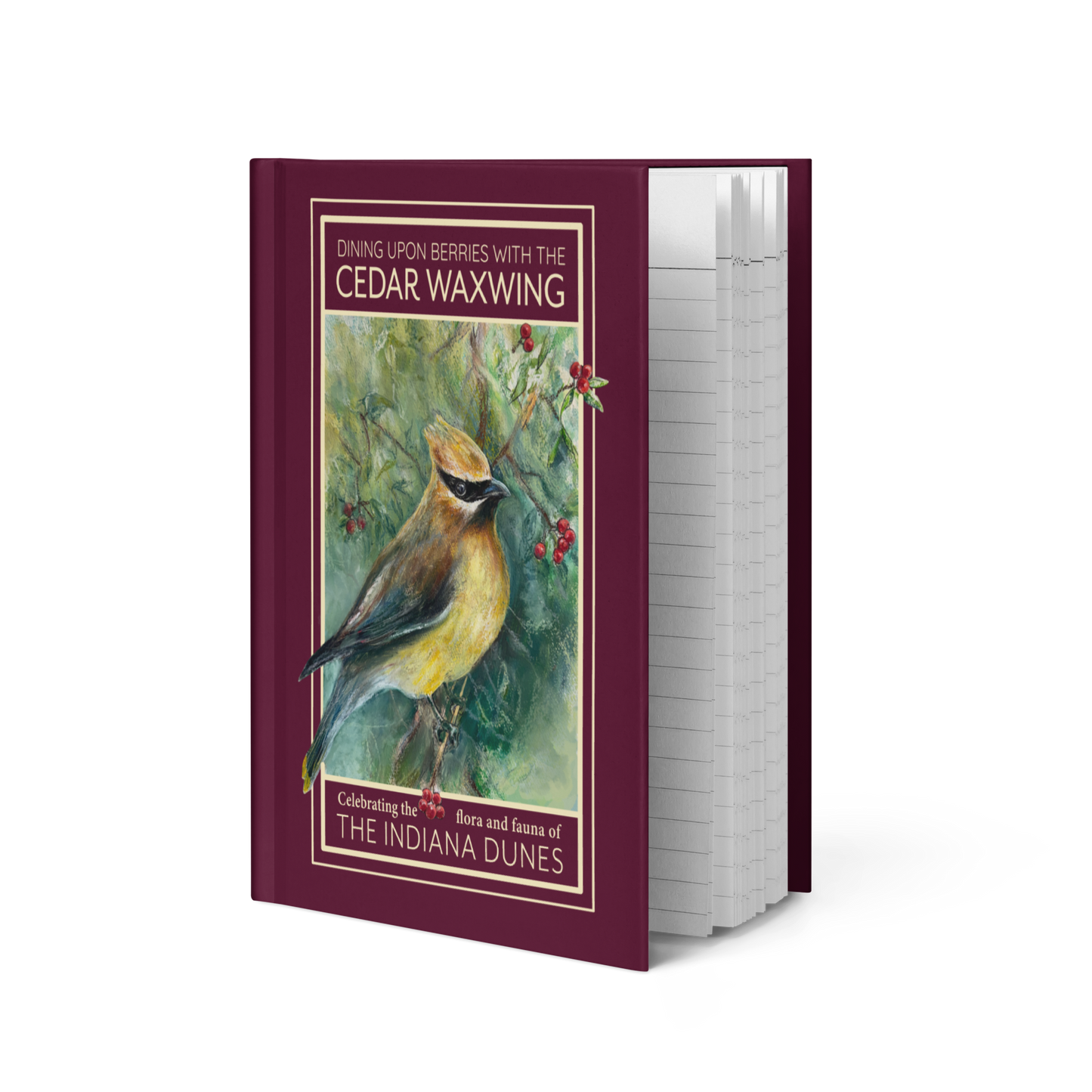 Indiana Dunes Cedar Waxwing Hardcover Journal - Bird Watercolor and Oil Pastel