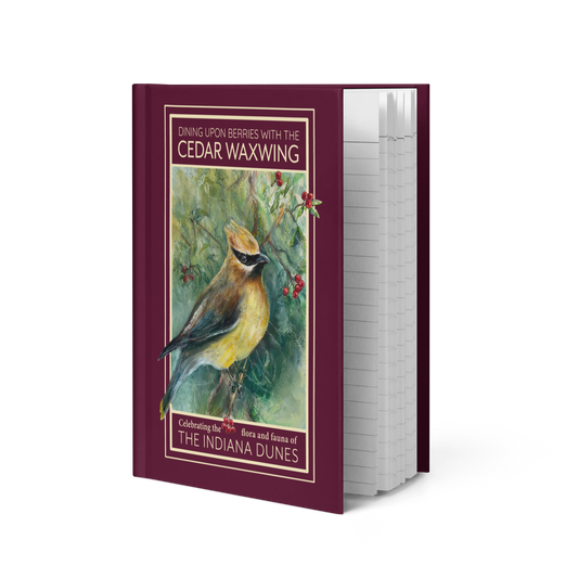 Indiana Dunes Cedar Waxwing Hardcover Journal - Bird Watercolor and Oil Pastel