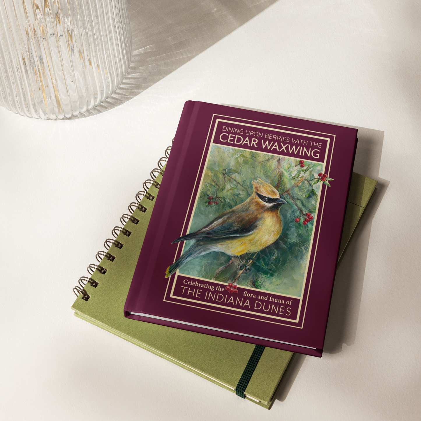 Indiana Dunes Cedar Waxwing Hardcover Journal - Bird Watercolor and Oil Pastel