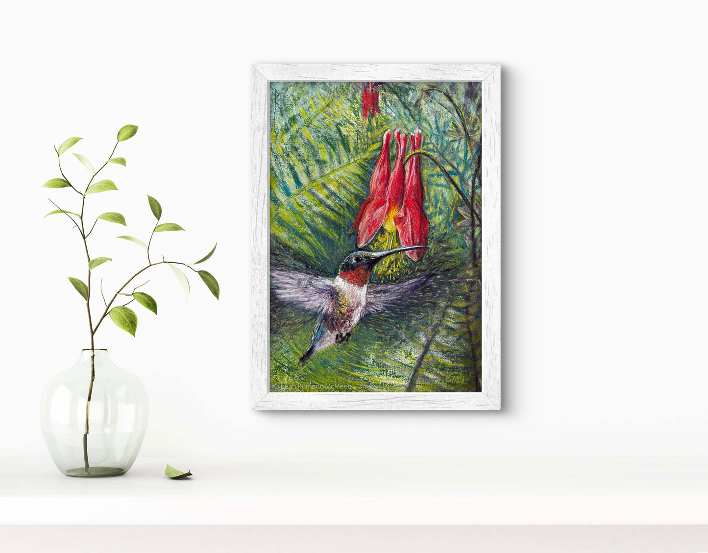 Hummingbird And Columbine In Ferns