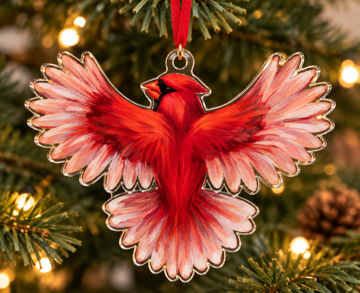 Cardinal Bird Illustration Printed & Cut-out Acrylic Ornament